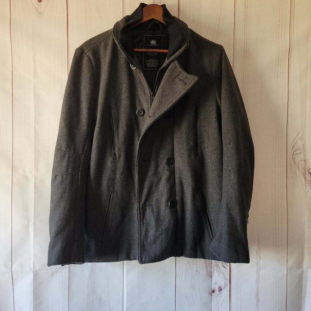 Rock & Republic Women’s Wool Blend Coat/Jacket, L, Gray, Zip & Button Closure